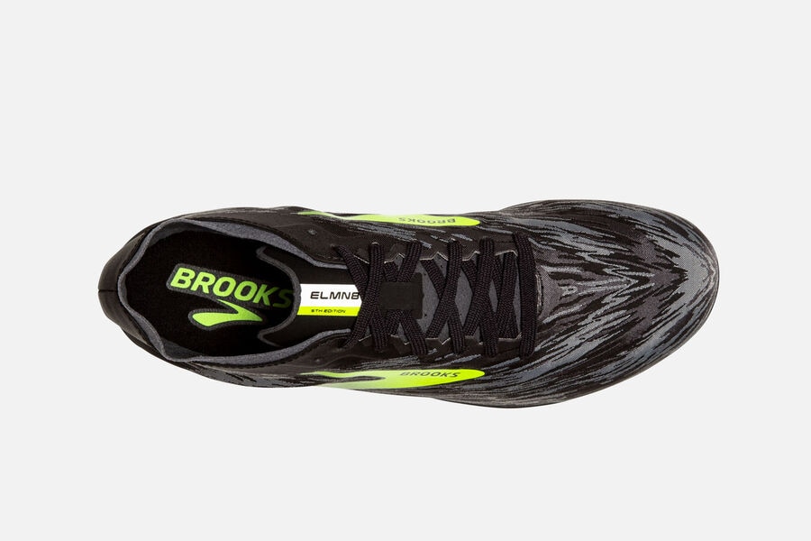 ELMN8 v5 Brooks Spikes Shoes NZ Mens - Black/Green - ZDXMEQ-219